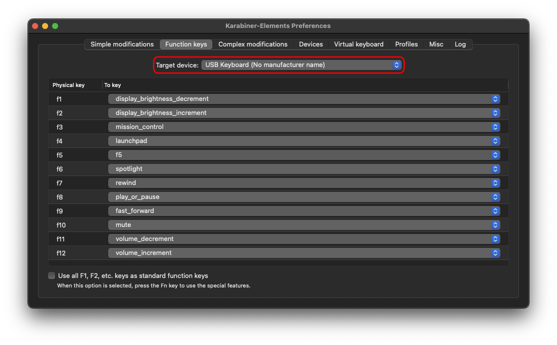 Karabiner Elements Function Keys